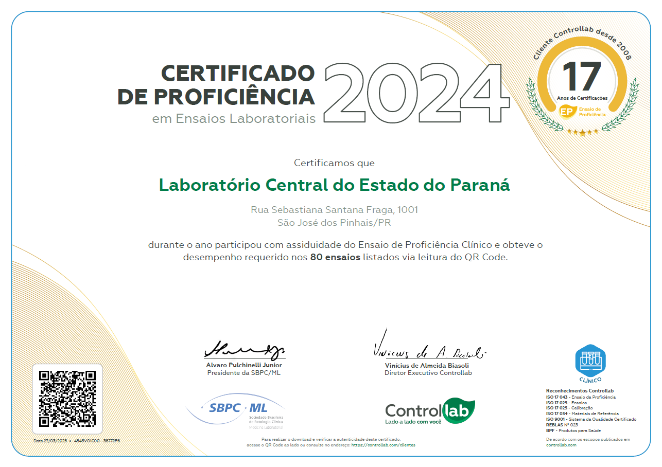 Certificado de Proficiência Clínico - Lacen/PR