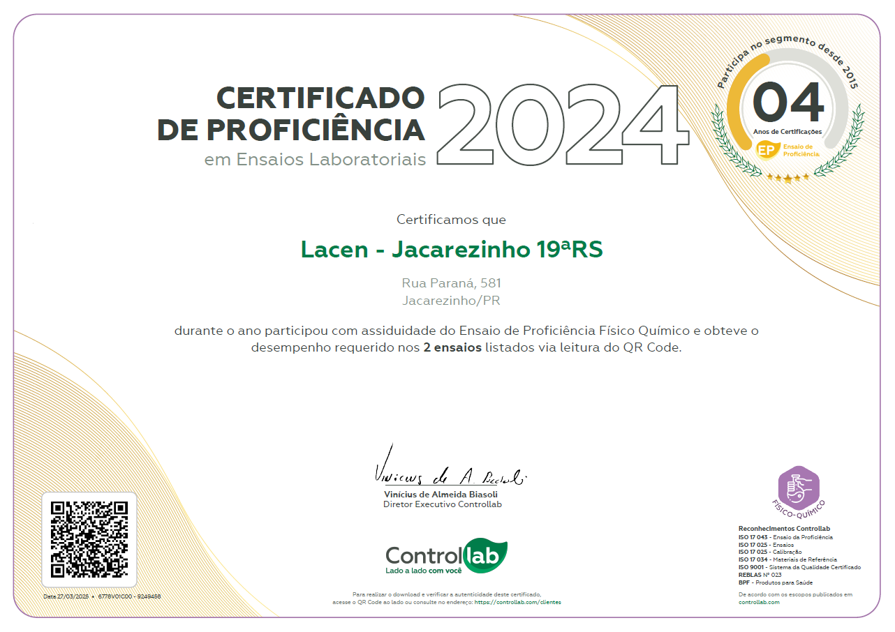 Certificado de Proficiência FQ - 19º