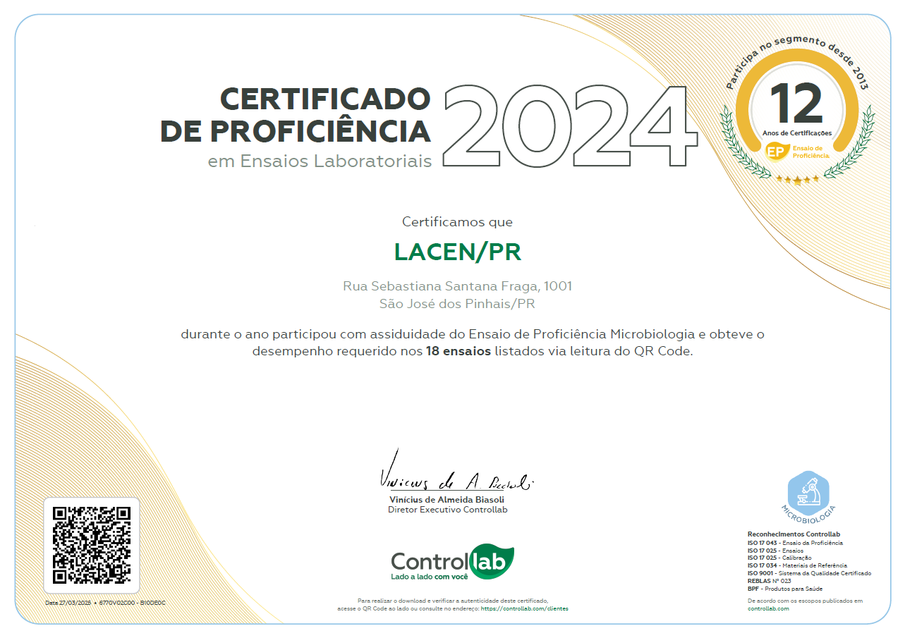 Certificado de Proficiência MB - Lacen/PR