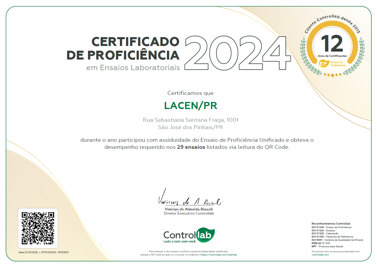 Certificado de Proficiência UNI - Lacen/PR